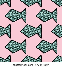 Seamless vector illustration of tribal style Motif art blue fish on pastel pink background for making many kinds of printing or textile graphic related Aboriginal, Maya, Inca, African trendy style