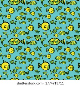 Seamless vector illustration of tribal style Motif art fish on pastel tone background for making many kinds of printing or textile graphic related Aboriginal, Maya, Inca, African trendy style