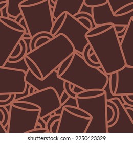 Seamless vector illustration with two-tone cups. Wrapping, textile, background