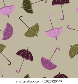 Seamless vector illustration with umbrellas on gray background. For decorating textiles, packaging.