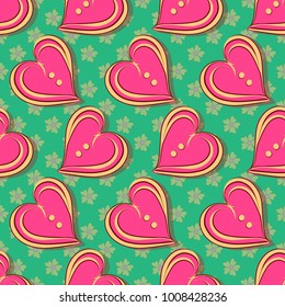 Seamless vector illustration of Valentine's Day with holiday symbol. Decorative heart on  floral background