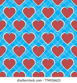 Seamless vector illustration of Valentine's Day. Decorative striped heart, abstract checkered background