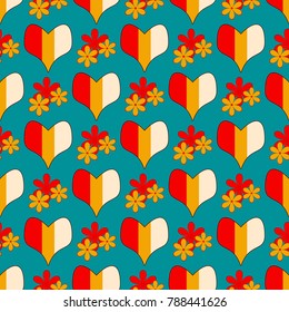Seamless vector illustration of Valentine's Day. Decorative flowers, striped heart