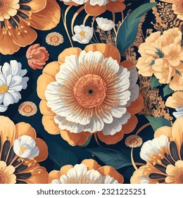 Seamless vector illustration of vintage flower pattern. Delicate wildflowers