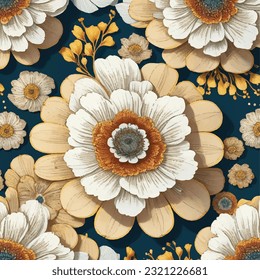 Seamless vector illustration of vintage flower pattern. Nostalgic flower harmony