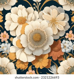 Seamless vector illustration of vintage flower pattern. Enchanting vintage blossoms