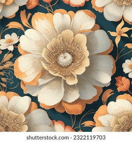 Seamless vector illustration of vintage flower pattern. Retro flower fantasia