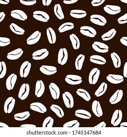 Seamless vector illustration of a white coffee bean on a brown background