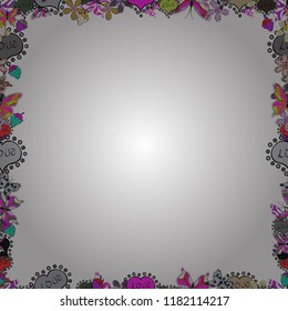 Seamless. Vector illustration. Illustration in white, gray and black colors. Doodles elements hand drawn frames.