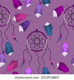 Seamless vector illustration wtih dream catchers bohemian vector art decor design print wallpapaer pattern background 