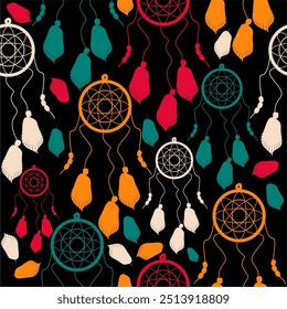 Ilustração de vetor sem costura com apanhadores de sonhos boêmio vetor arte decoração design impressão papel de parede padrão fundo 