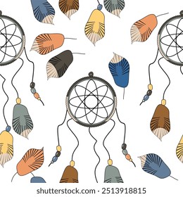Ilustração de vetor sem costura com apanhadores de sonhos boêmio vetor arte decoração design impressão papel de parede padrão fundo 