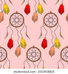 Seamless vector illustration wtih dream catchers bohemian vector art decor design print wallpapaer pattern background 