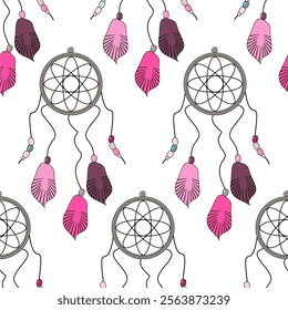 Seamless vector illustration wtih dream catchers bohemian vector art decor design print wallpaper pattern background	
