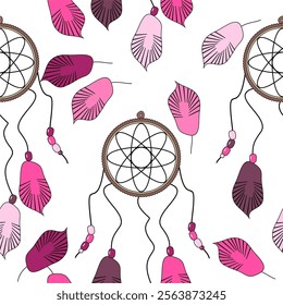 Seamless vector illustration wtih dream catchers bohemian vector art decor design print wallpaper pattern background	
