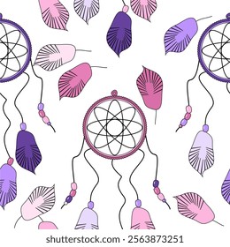 Seamless vector illustration wtih dream catchers bohemian vector art decor design print wallpaper pattern background	
