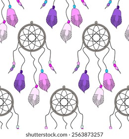 Seamless vector illustration wtih dream catchers bohemian vector art decor design print wallpaper pattern background	
