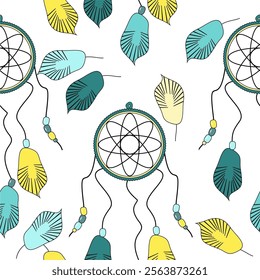 Seamless vector illustration wtih dream catchers bohemian vector art decor design print wallpaper pattern background	
