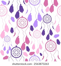 Seamless vector illustration wtih dream catchers bohemian vector art decor design print wallpaper pattern background	
