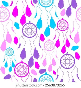 Seamless vector illustration wtih dream catchers bohemian vector art decor design print wallpaper pattern background	
