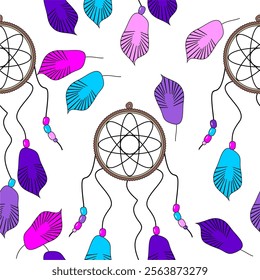 Seamless vector illustration wtih dream catchers bohemian vector art decor design print wallpaper pattern background	
