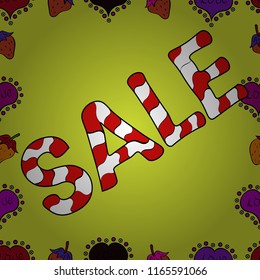 Seamless. Vector illustration. Illustration in yellow, red and black colors. Sale sign design in modern style. Lettering.
