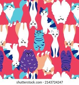 seamless vector illustrations happy, fun and cute cat, colorful