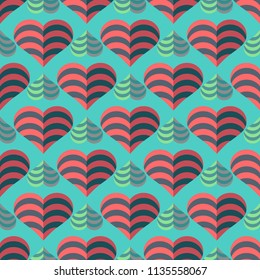  seamless vector illustrations of Valentine's Day with striped hearts