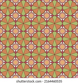 Seamless, Vector Image of Geometric Shapes and Lines, In Brown-Green, Non-Bright Colors. Possible Applications in Design and Textiles