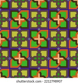 Seamless, Vector Image of Intersecting Rectilinear Figures Forming Stylized Crosses in Orange and Beige Tones. Possible Applications in Design and Textiles