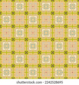 Seamless, Vector Image of Intertwining Rectangular Figures Forming a Repeating Pattern in Yellow-Green Tones. Possible Applications in Design and Textiles