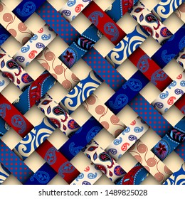 Seamless vector image. Patchwork pattern. Imitatin of interweaving ribbons.