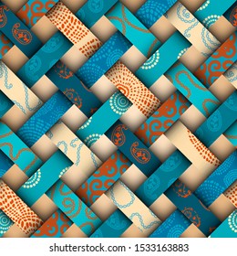 Seamless vector image. Patchwork pattern. Imitatin of interweaving ribbons.