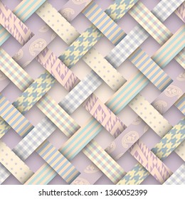 Seamless vector image. Patchwork plaid pattern. Imitatin of interweaving ribbons.