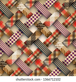 Seamless vector image. Patchwork plaid pattern. Imitatin of interweaving ribbons.