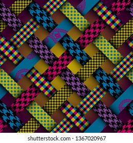 Seamless vector image. Patchwork plaid pattern. Imitatin of interweaving ribbons.