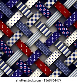 Seamless vector image. Patchwork plaid pattern. Imitatin of interweaving ribbons.