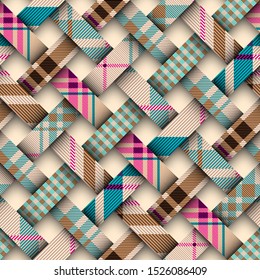 Seamless vector image. Patchwork plaid pattern. Imitatin of interweaving ribbons.