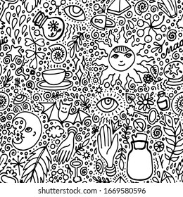 seamless vector image pattern with magical symbols