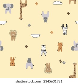 seamless vector image pattern zebra, giraffe, lion, and other wild animal with background