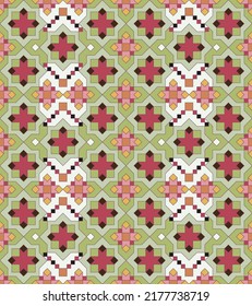 Seamless, Vector Image of Rectilinear Figures in Greenish and Brown Tones, Forming A Kind of Mosaic Pattern. Possible Applications in Design and Textiles