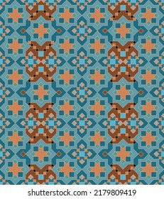 Seamless, Vector Image of Rectilinear Figures in Bluish and Brownish Tones, Forming A Kind of Mosaic Pattern. Possible Applications in Design and Textiles