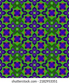 Seamless, Vector Image of Rectilinear Figures in Dark Green and Blue Tones, Forming A Kind of Mosaic Pattern. Possible Applications in Design and Textiles