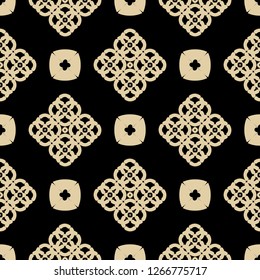 Seamless vector image from the repeating gold patterns and the stylized flowers of a lotus. Japanese style. East ornament. Longevity and prosperity. Endless texture for textile design. backgroun.