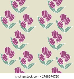 Seamless vector image of stylized forest flowers. Pink flowers on a dark blue background. Idea for textile, clothing, wallpaper, wrapping paper, business.