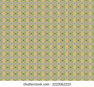 Seamless, Vector Image of Stylized Geometric Shapes and Stars, Forming A Repeating Pattern in Muted Green and Beige Tones. Possible Applications in Design and Textiles