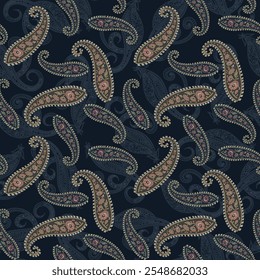 Diseño indio de Paisley de Vector sin costuras sobre fondo