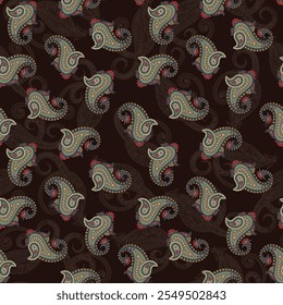 Diseño indio de Paisley de Vector sin costuras sobre fondo 
