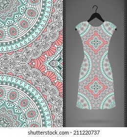 Seamless vector indian pattern. Dress on a hanger