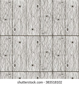 Seamless vector ink wood texture. Hand drawn monochrome pattern of wooden planks